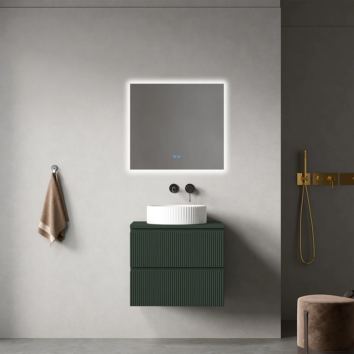 Mobile bagno sospeso cannettato 60 cm Verde Comodoro per Lavabo d'appoggio Specchio Quadro Retroilluminato - Fiji Paint Top Canneté - immagine 2